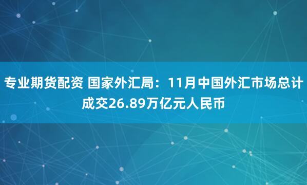 专业期货配资 国家外汇局：11月中国外汇市场总计成交26.89万亿元人民币